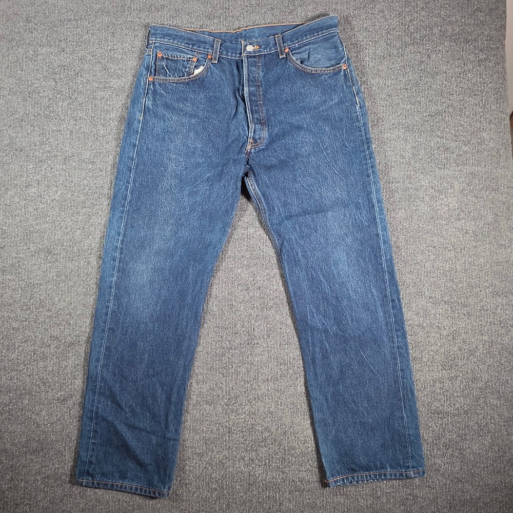 Levis 501 Original Fit Mens Blue Denim Straight Leg Button Fly Jeans 36x32